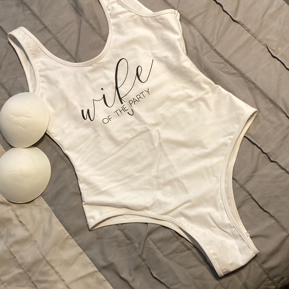 Bride one piece swimsuit.